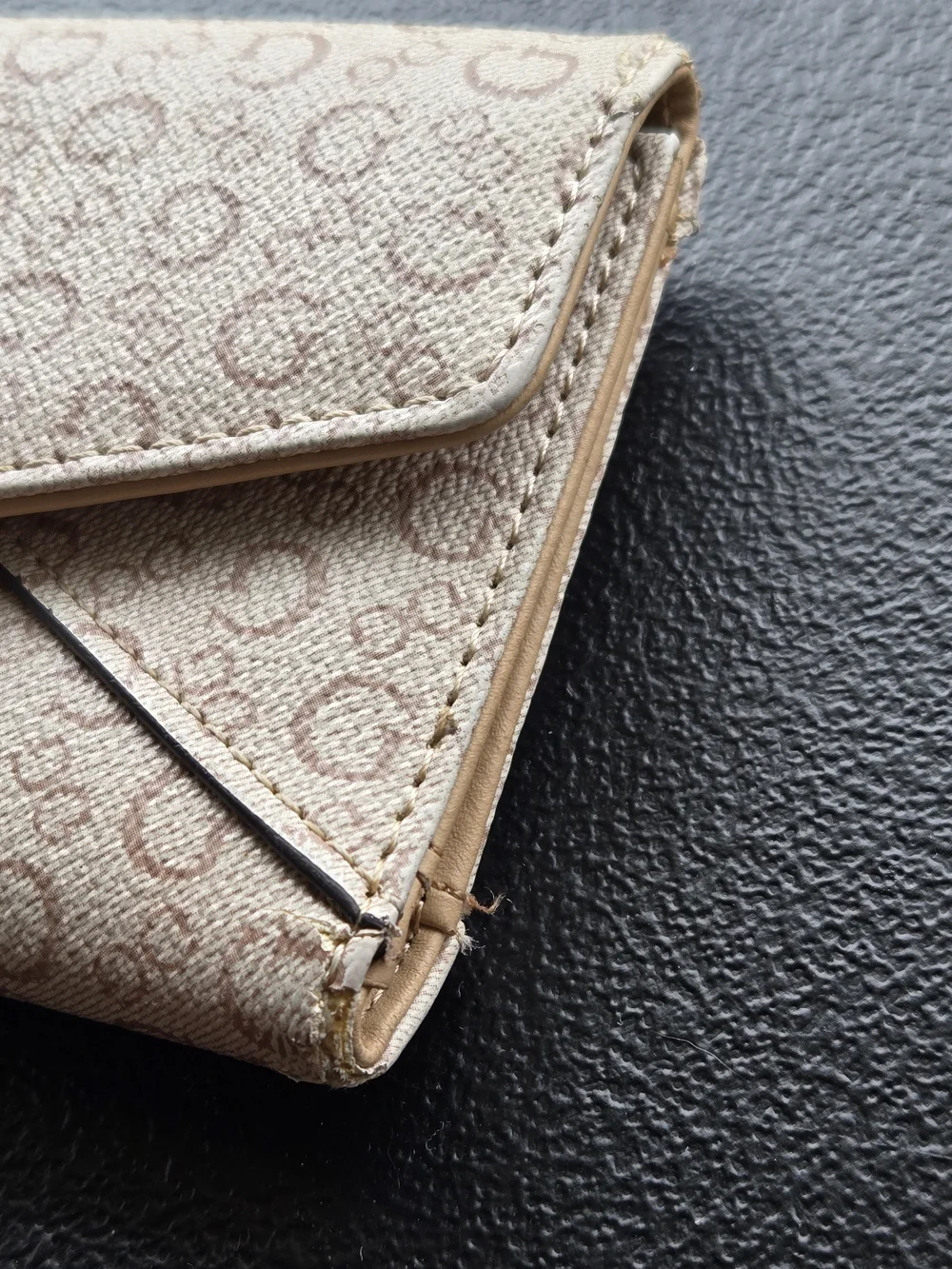 GUESS Beige Monogram Envelope Wallet with Silver Logo